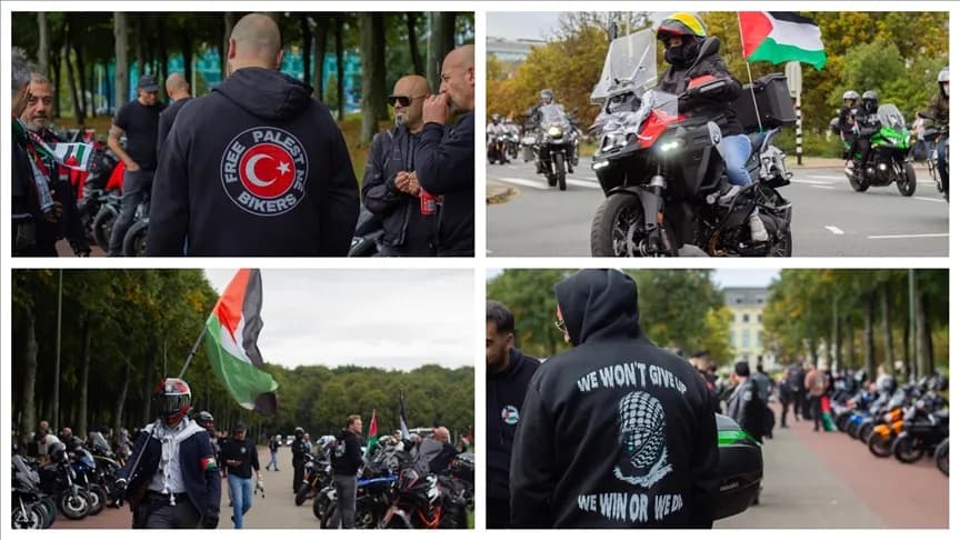 Hollanda’da motosiklet sürücülerinden Filistin’e destek gösterisi