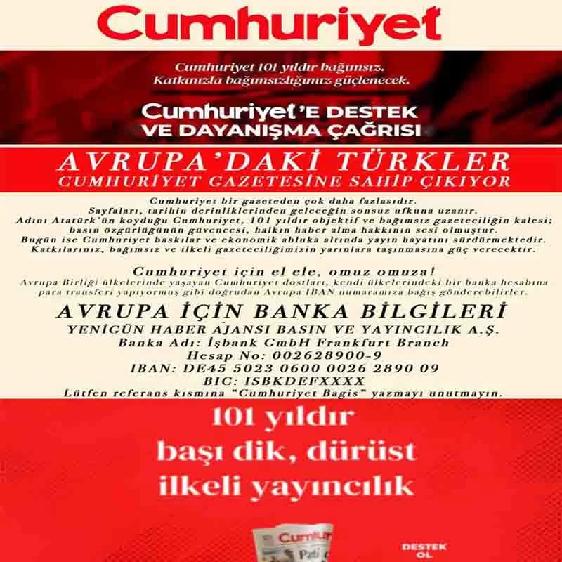 Cumhuriyet Gazetesi’ne Avrupa’dan Dayanışma Desteği
